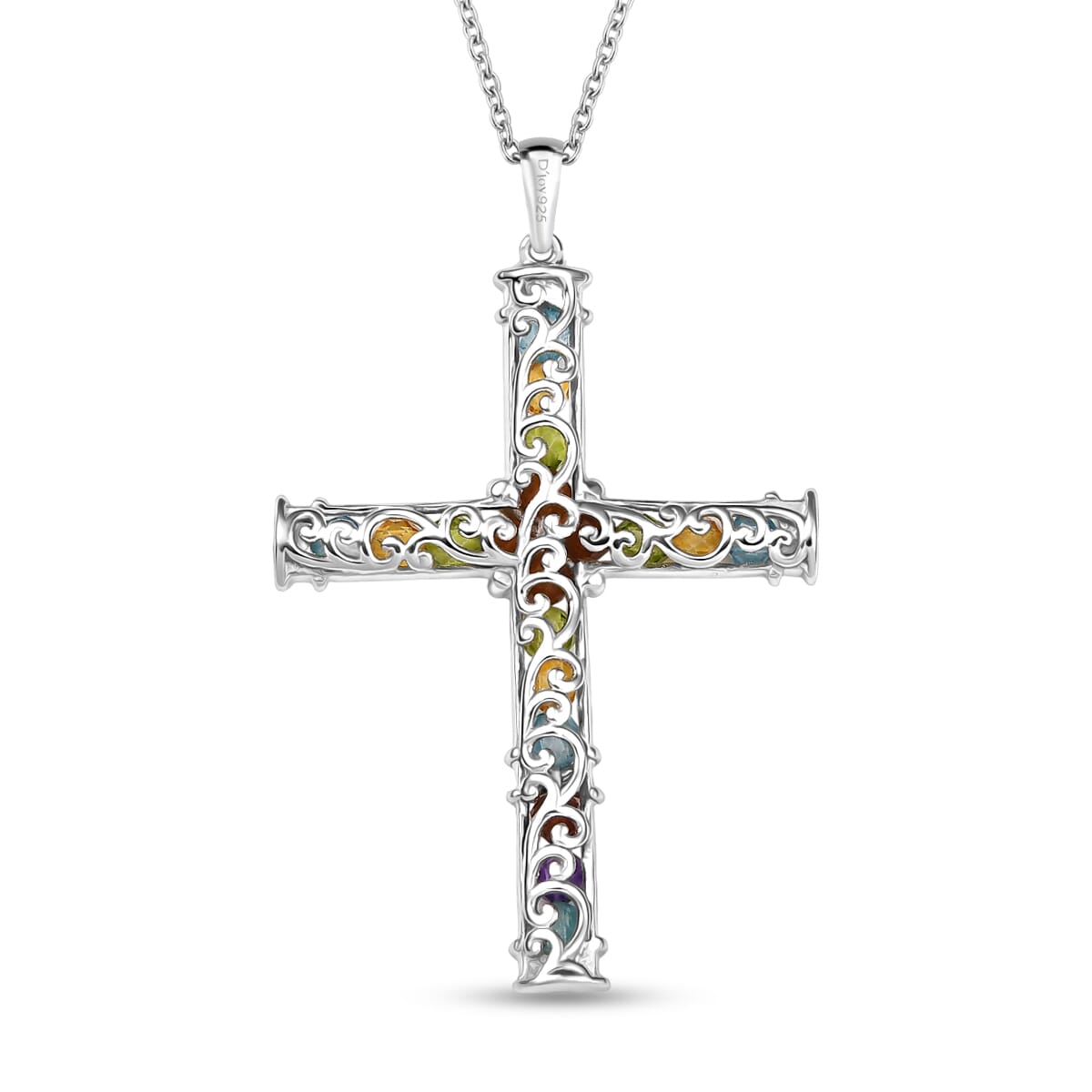 Karis Multi Gemstone 9.25 ctw Cross Pendant in 18K YG Plated and Platinum Bond with Stainless Steel Necklace 20 Inches image number 4