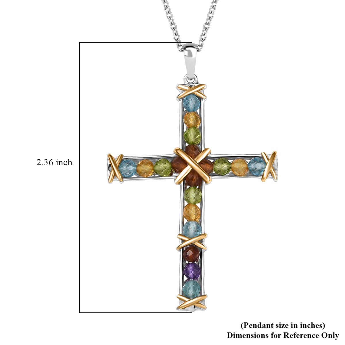 Karis Multi Gemstone 9.25 ctw Cross Pendant in 18K YG Plated and Platinum Bond with Stainless Steel Necklace 20 Inches image number 6