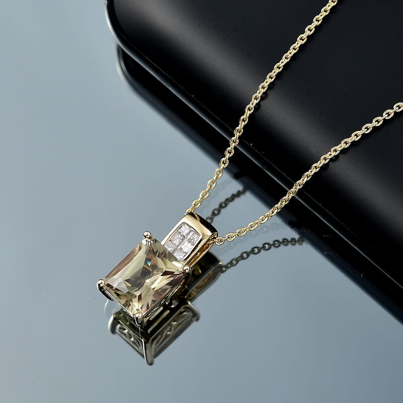 Luxoro AAA Turkizite and White Diamond G-H I2 3.00 ctw Art Deco Pendant Necklace in 10K Yellow Gold 20 Inches