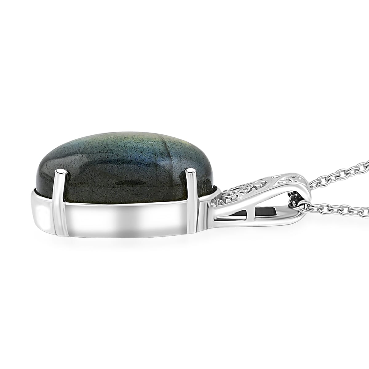 Madagascar Fire Labradorite 12.50 ctw Pendant Necklace in Stainless Steel 20 Inches image number 3