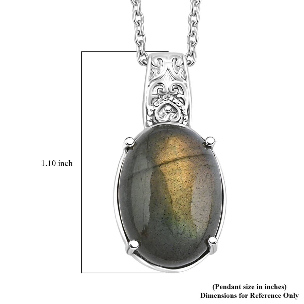Madagascar Fire Labradorite 12.50 ctw Pendant Necklace in Stainless Steel 20 Inches image number 5