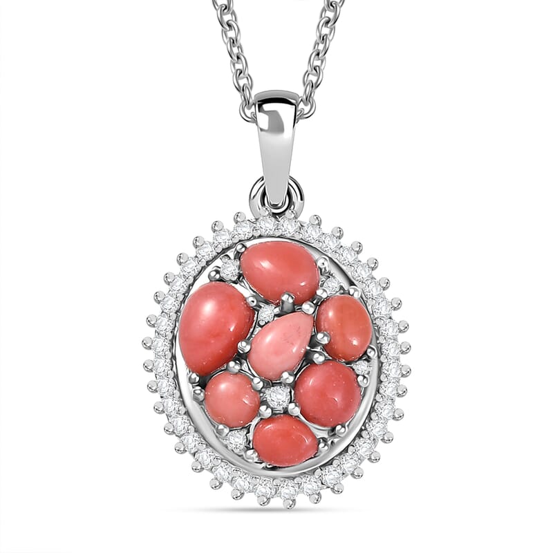 Karis Oregon Peach Opal and Lagoon Apatite 2.00 ctw Pendant in Platinum Bond with Stainless Steel Necklace 20 Inches
