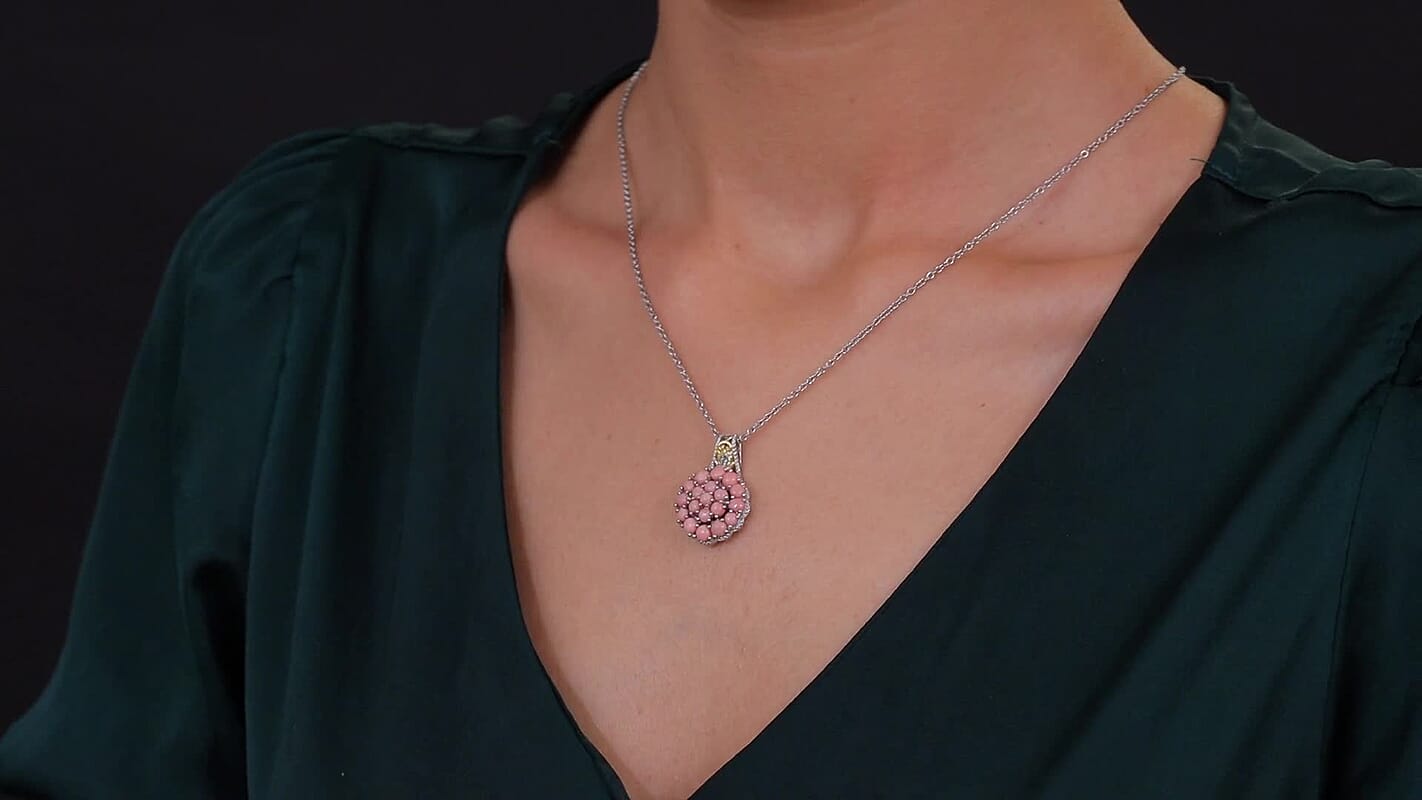 Karis Oregon Peach Opal and Lagoon Apatite 2.00 ctw Pendant in Platinum Bond with Stainless Steel Necklace 20 Inches