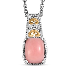 Oregon Peach Opal 1.85 ctw Pendant in 18K Vermeil YG and Rhodium Over Sterling Silver with Stainless Steel Necklace 20 Inches