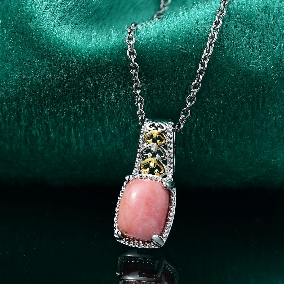 Oregon Peach Opal 1.85 ctw Pendant in 18K Vermeil YG and Rhodium Over Sterling Silver with Stainless Steel Necklace 20 Inches image number 1