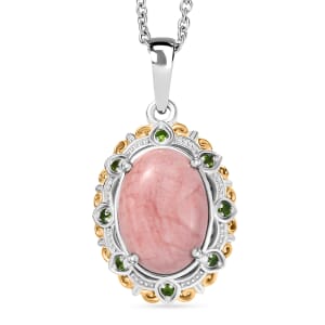 Karis Oregon Peach Opal and Chrome Diopside 4.20 ctw Floral Pendant in 18K YG Plated and Platinum Bond with Stainless Steel Necklace (20 Inches)