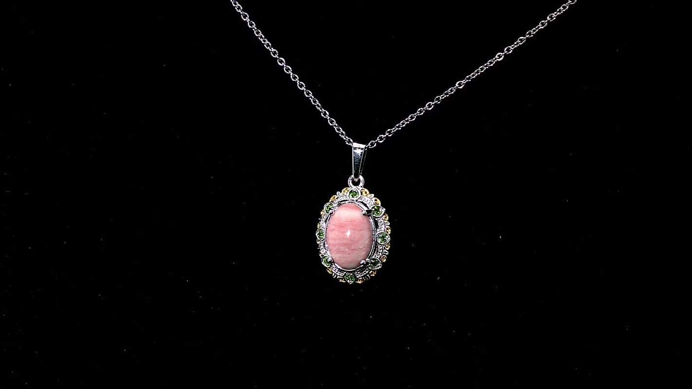 Karis Oregon Peach Opal and Chrome Diopside 4.20 ctw Floral Pendant in 18K YG Plated and Platinum Bond with Stainless Steel Necklace (20 Inches)