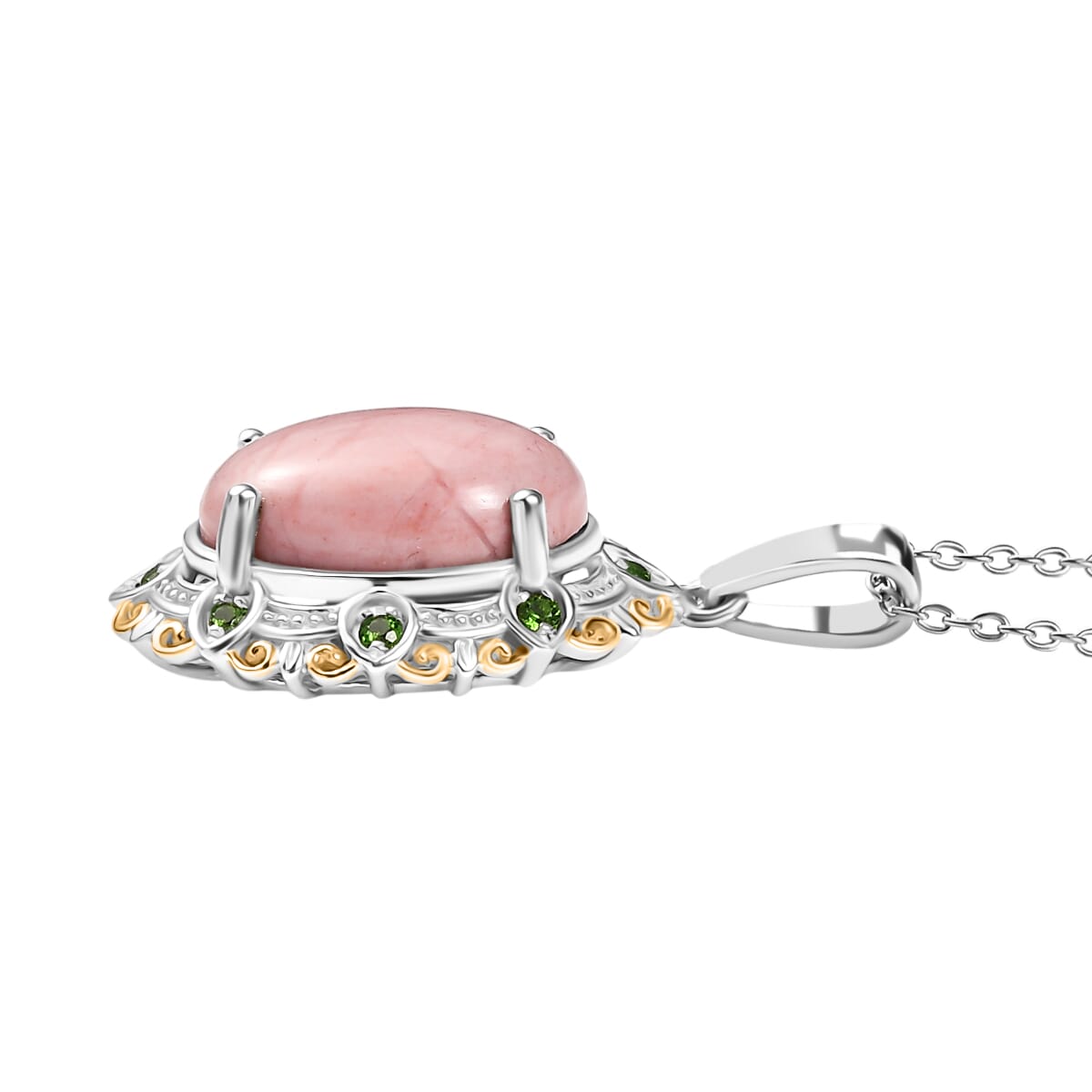 Karis Oregon Peach Opal and Chrome Diopside 4.20 ctw Floral Pendant in 18K YG Plated and Platinum Bond with Stainless Steel Necklace (20 Inches) image number 3