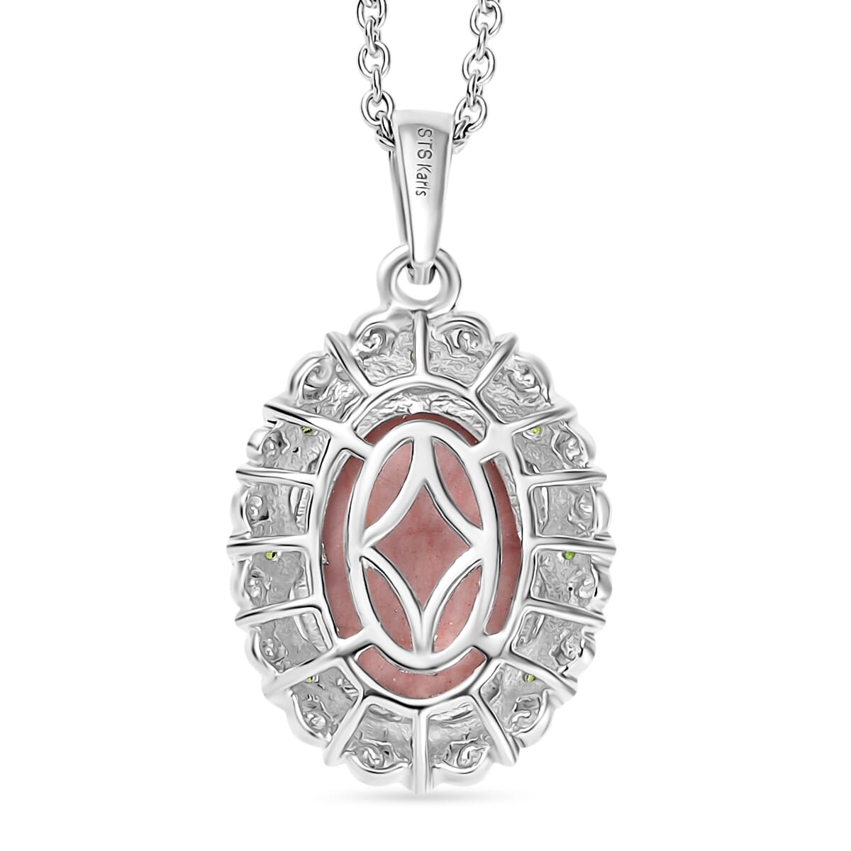 Karis Oregon Peach Opal and Chrome Diopside 4.20 ctw Floral Pendant in 18K YG Plated and Platinum Bond with Stainless Steel Necklace (20 Inches) image number 4