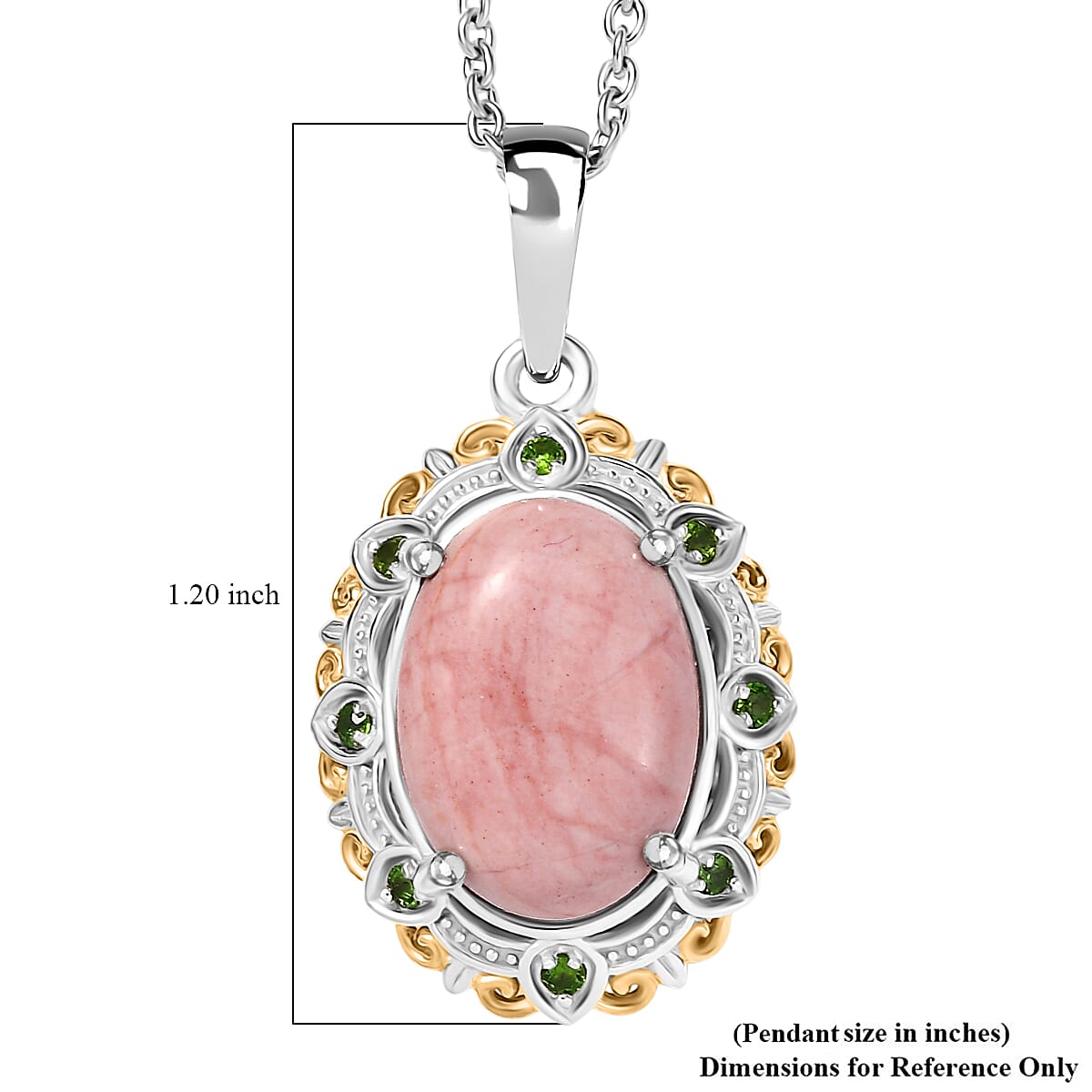 Karis Oregon Peach Opal and Chrome Diopside 4.20 ctw Floral Pendant in 18K YG Plated and Platinum Bond with Stainless Steel Necklace (20 Inches)