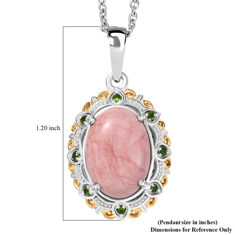 Karis Oregon Peach Opal and Chrome Diopside 4.20 ctw Floral Pendant in 18K YG Plated and Platinum Bond with Stainless Steel Necklace (20 Inches)