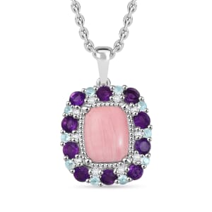 Karis Oregon Peach Opal and Multi Gemstone 3.50 ctw Floral Pendant in Platinum Bond with Stainless Steel Necklace 20 Inches (Del. in 10-12 Days)