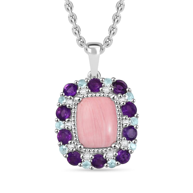 Karis Oregon Peach Opal and Multi Gemstone 3.50 ctw Floral Pendant in Platinum Bond with Stainless Steel Necklace 20 Inches