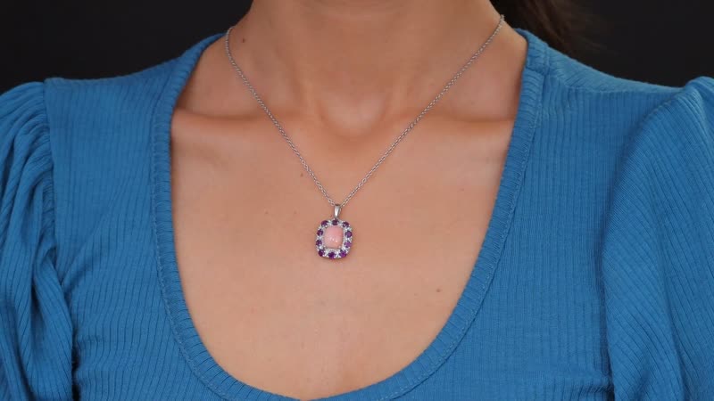 Karis Oregon Peach Opal and Multi Gemstone 3.50 ctw Floral Pendant in Platinum Bond with Stainless Steel Necklace 20 Inches