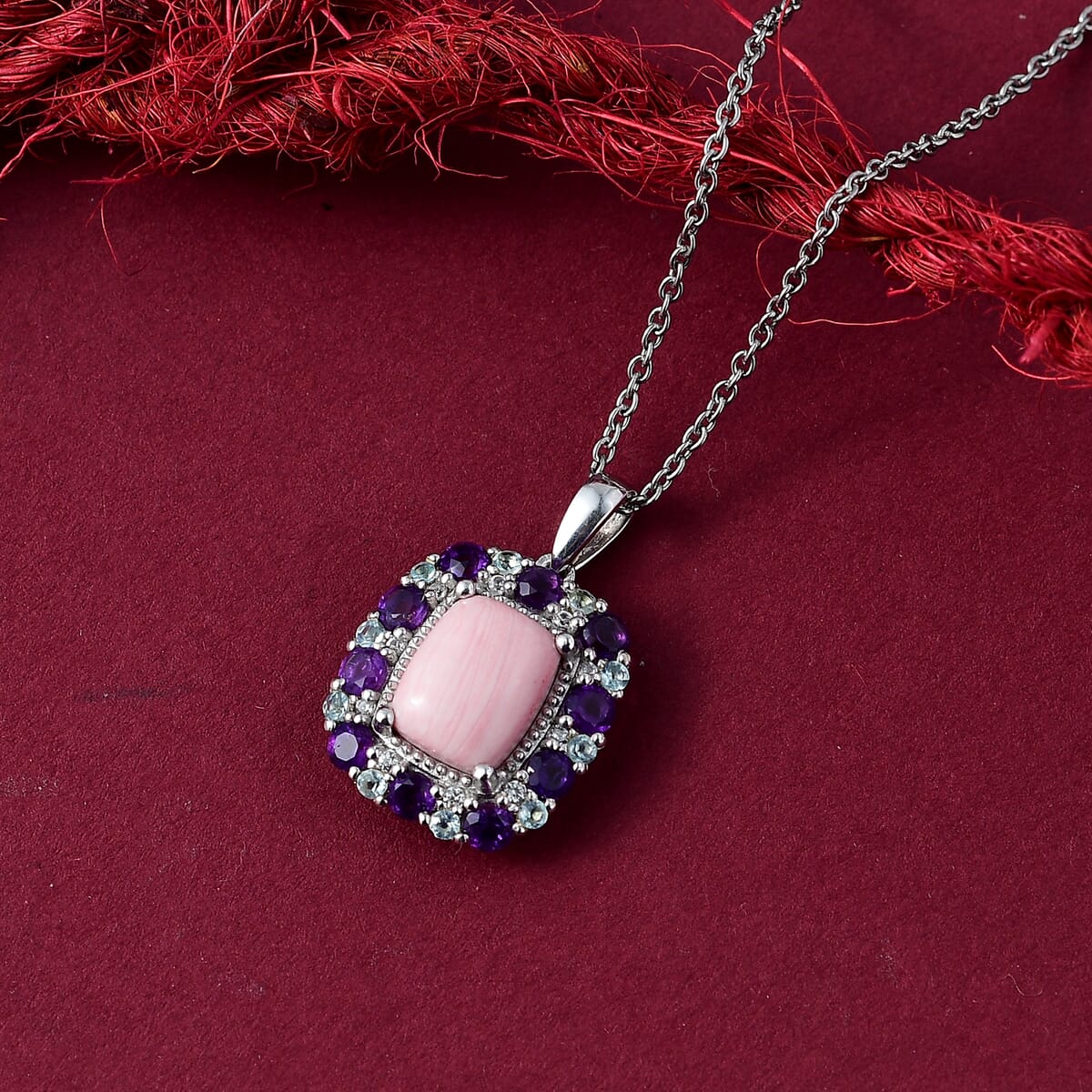 Karis Oregon Peach Opal and Multi Gemstone 3.50 ctw Floral Pendant in Platinum Bond with Stainless Steel Necklace 20 Inches (Del. in 10-12 Days) image number 1