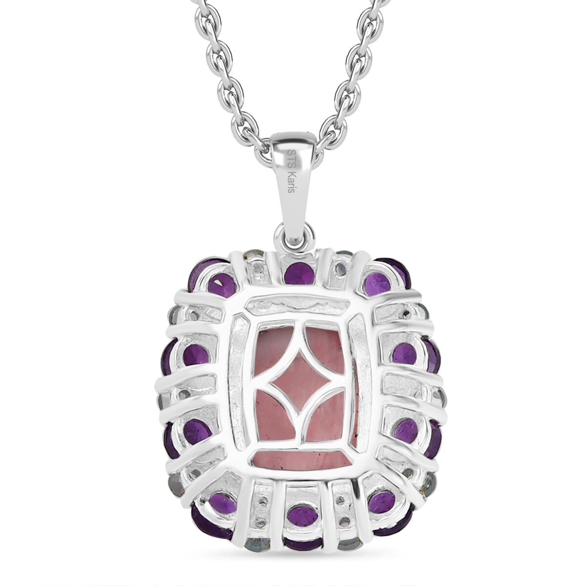 Karis Oregon Peach Opal and Multi Gemstone 3.50 ctw Floral Pendant in Platinum Bond with Stainless Steel Necklace 20 Inches (Del. in 10-12 Days) image number 4