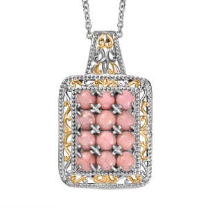 Karis Oregon Peach Opal 2.40 ctw Victorian Floral Pendant in 18K YG Plated and Platinum Bond with Stainless Steel Necklace 20 Inches