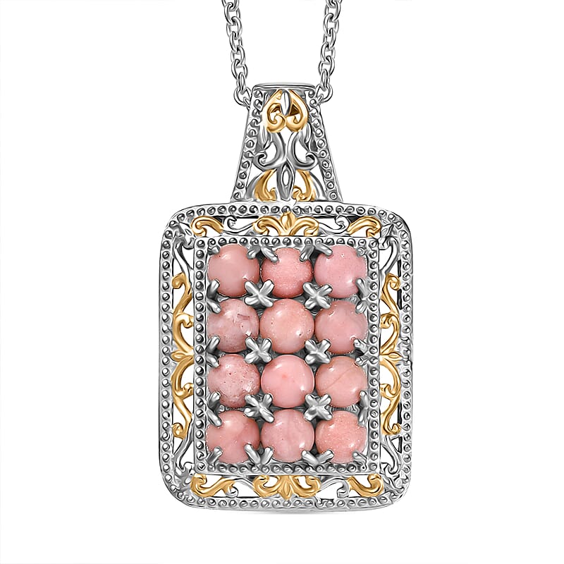 Karis Oregon Peach Opal 2.40 ctw Victorian Floral Pendant in 18K YG Plated and Platinum Bond with Stainless Steel Necklace 20 Inches