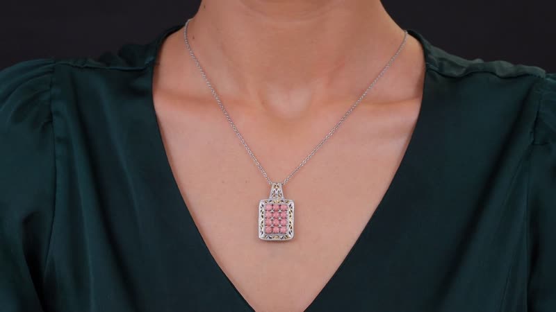 Karis Oregon Peach Opal 2.40 ctw Victorian Floral Pendant in 18K YG Plated and Platinum Bond with Stainless Steel Necklace 20 Inches