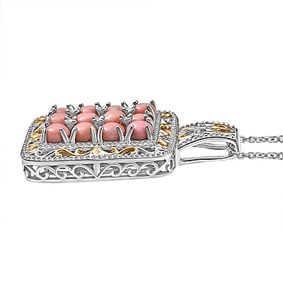 Karis Oregon Peach Opal 2.40 ctw Victorian Floral Pendant in 18K YG Plated and Platinum Bond with Stainless Steel Necklace 20 Inches