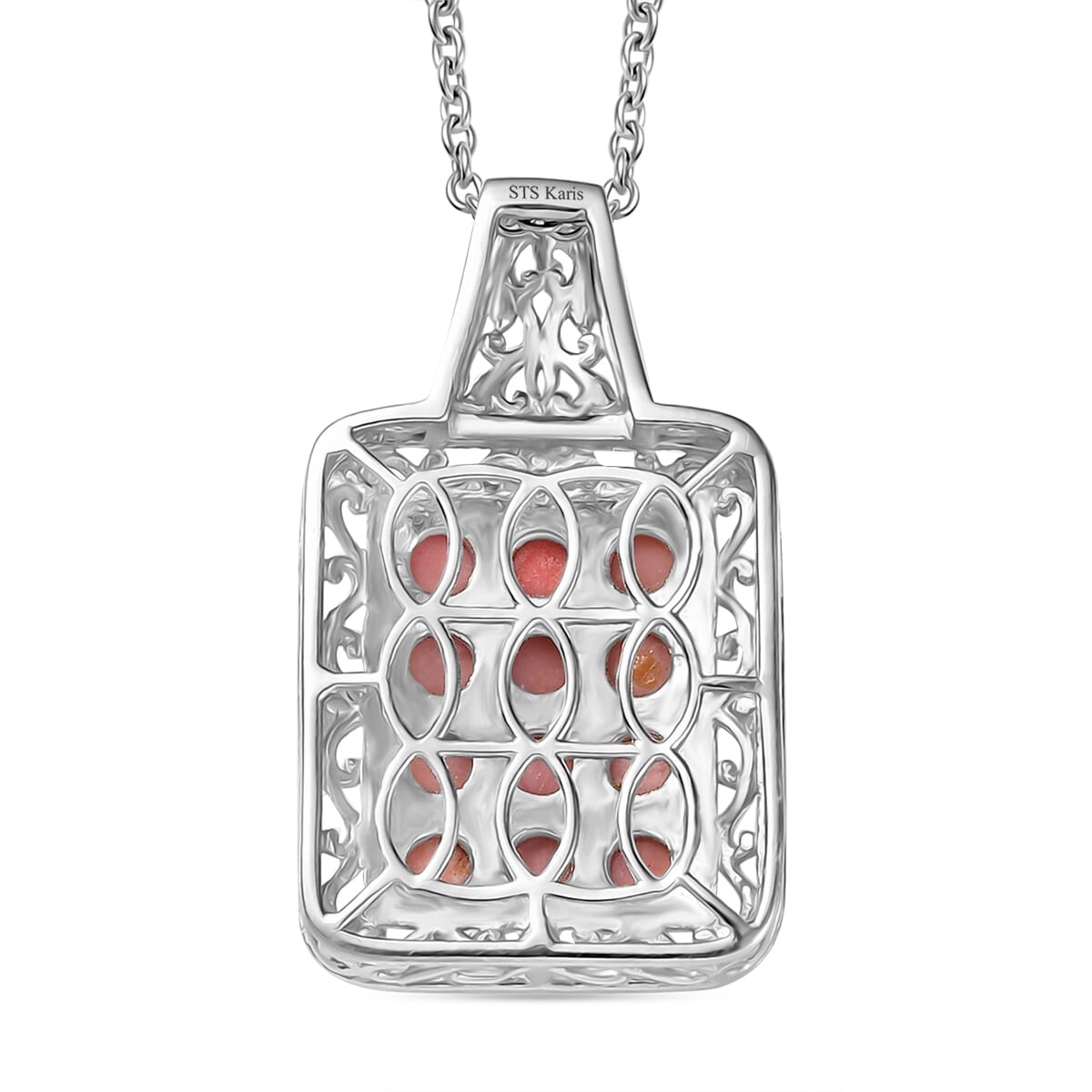 Karis Oregon Peach Opal 2.40 ctw Victorian Floral Pendant in 18K YG Plated and Platinum Bond with Stainless Steel Necklace 20 Inches image number 4