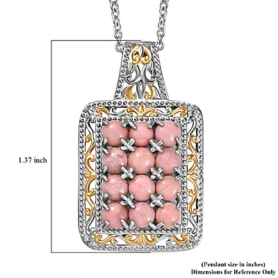Karis Oregon Peach Opal 2.40 ctw Victorian Floral Pendant in 18K YG Plated and Platinum Bond with Stainless Steel Necklace 20 Inches
