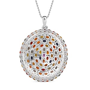 Rainbow Sapphire 18.15 ctw Pendant Necklace in Rhodium Over Sterling Silver 20 Inches
