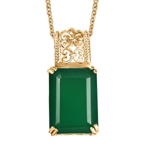Karis Verde Onyx 13.90 ctw Art Deco Pendant in 18K YG Plated with ION Plated YG Stainless Steel Necklace 20 Inches