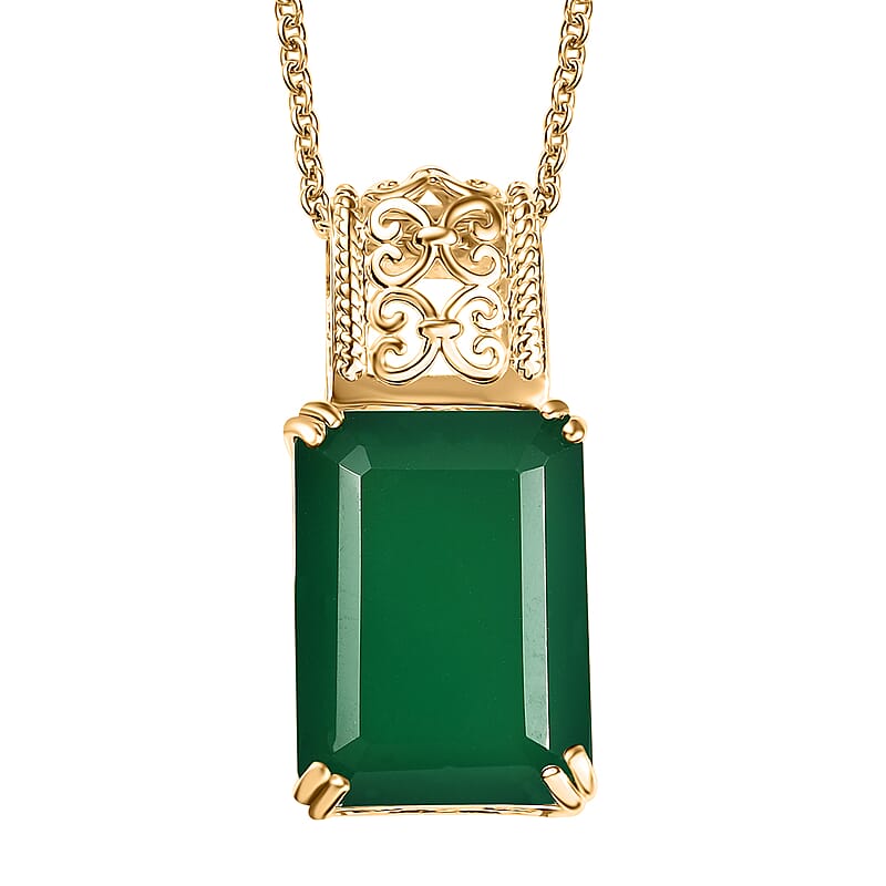 Karis Verde Onyx 13.90 ctw Art Deco Pendant in 18K YG Plated with ION Plated YG Stainless Steel Necklace 20 Inches