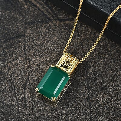 Karis Verde Onyx 13.90 ctw Art Deco Pendant in 18K YG Plated with ION Plated YG Stainless Steel Necklace 20 Inches