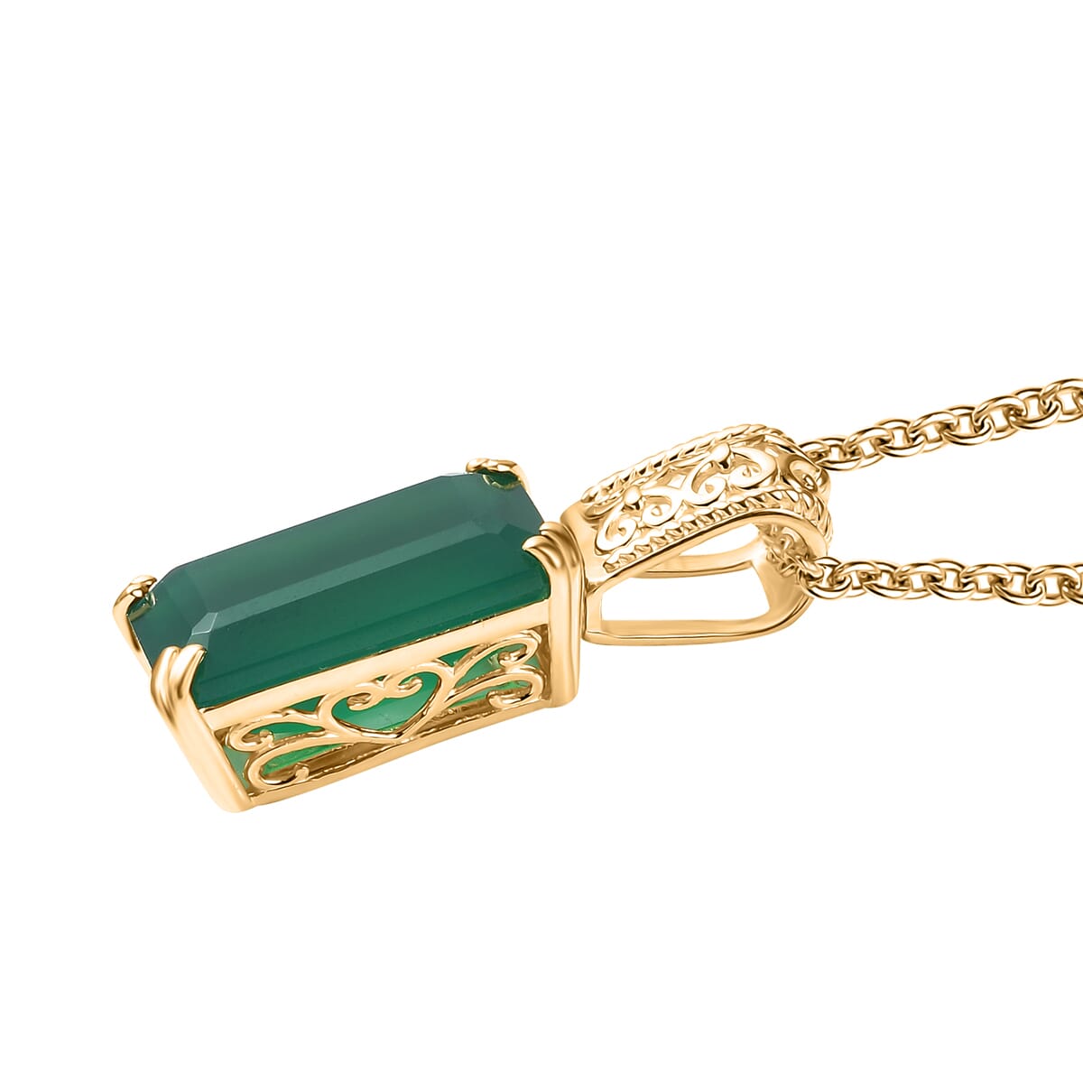 Karis Verde Onyx 13.90 ctw Art Deco Pendant in 18K YG Plated with ION Plated YG Stainless Steel Necklace 20 Inches image number 3