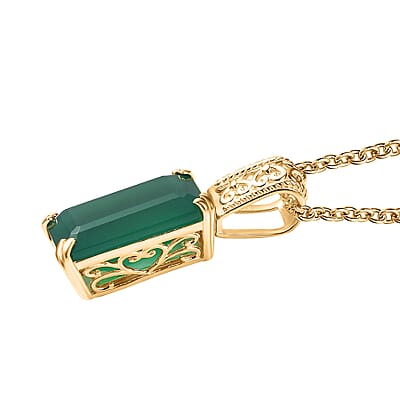 Karis Verde Onyx 13.90 ctw Art Deco Pendant in 18K YG Plated with ION Plated YG Stainless Steel Necklace 20 Inches