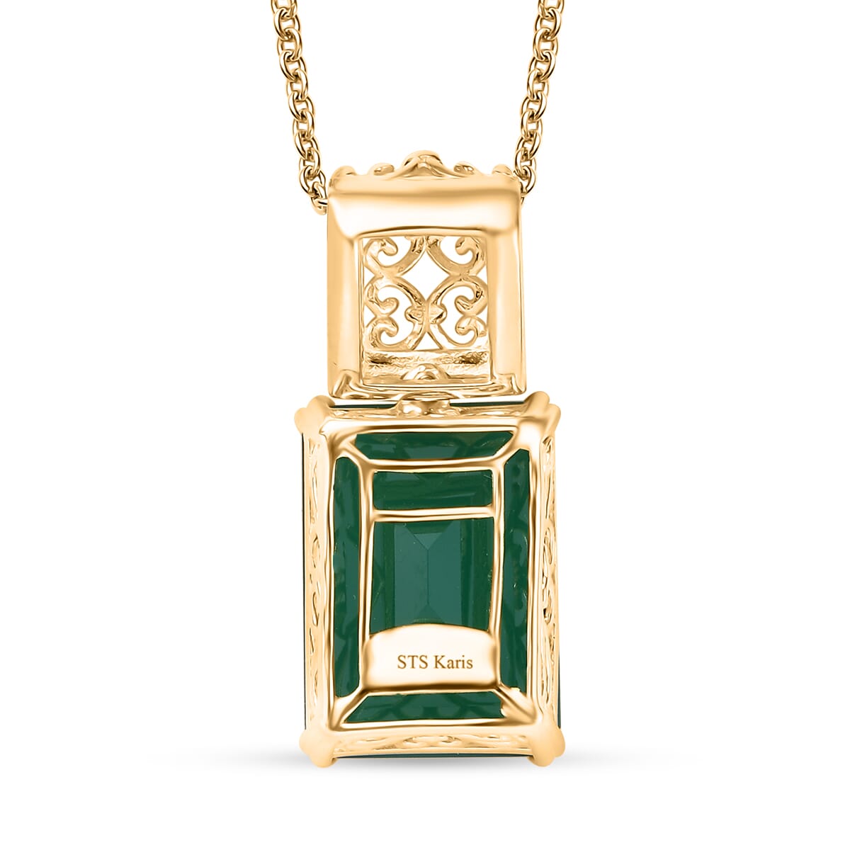 Karis Verde Onyx 13.90 ctw Art Deco Pendant in 18K YG Plated with ION Plated YG Stainless Steel Necklace 20 Inches image number 4