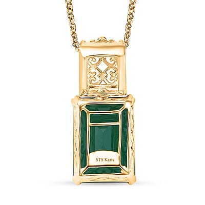 Karis Verde Onyx 13.90 ctw Art Deco Pendant in 18K YG Plated with ION Plated YG Stainless Steel Necklace 20 Inches
