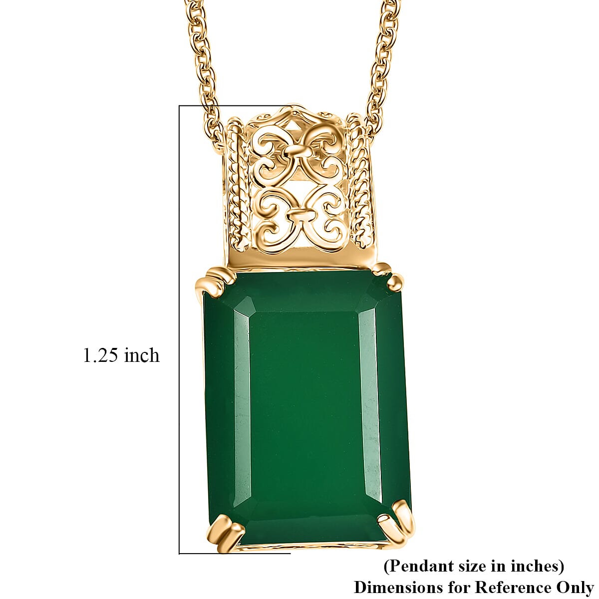 Karis Verde Onyx 13.90 ctw Art Deco Pendant in 18K YG Plated with ION Plated YG Stainless Steel Necklace 20 Inches