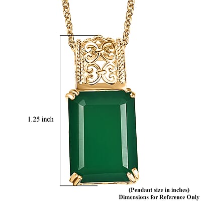 Karis Verde Onyx 13.90 ctw Art Deco Pendant in 18K YG Plated with ION Plated YG Stainless Steel Necklace 20 Inches