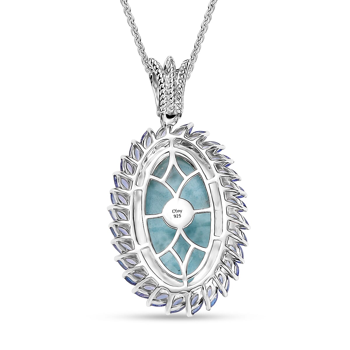 D'Joy Larimar and Tanzanite 17.80 ctw Ocean Waves Pendant Necklace in Rhodium Over Sterling Silver 20 Inches