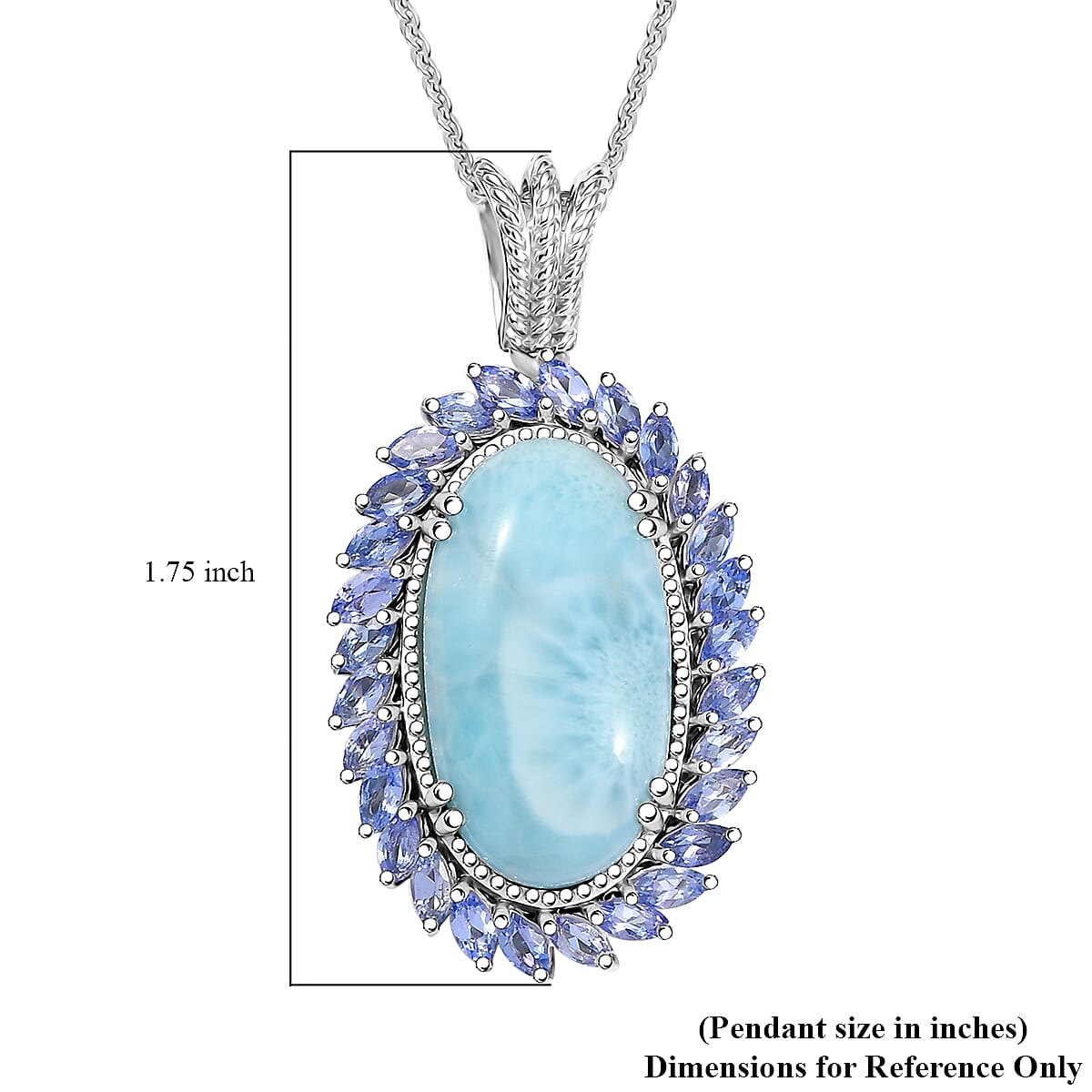 D'Joy Larimar and Tanzanite 17.80 ctw Ocean Waves Pendant Necklace in Rhodium Over Sterling Silver 20 Inches