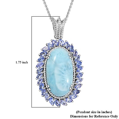 D'Joy Larimar and Tanzanite 17.80 ctw Ocean Waves Pendant Necklace in Rhodium Over Sterling Silver 20 Inches