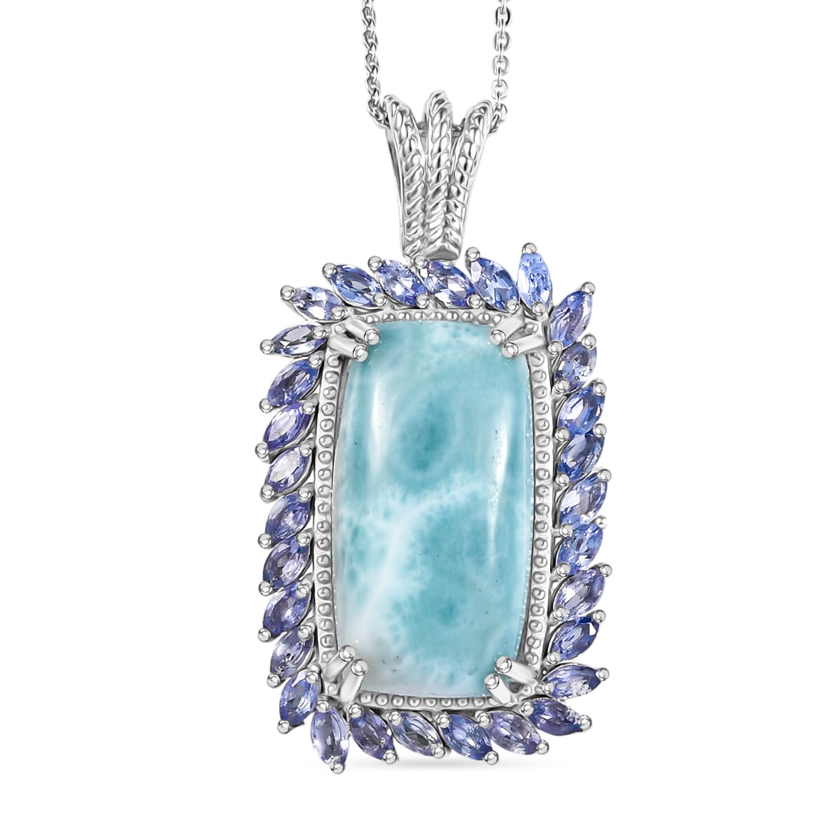 Larimar and Tanzanite 20.70 ctw Pendant Necklace in Rhodium Over Sterling Silver 20 Inches image number 0