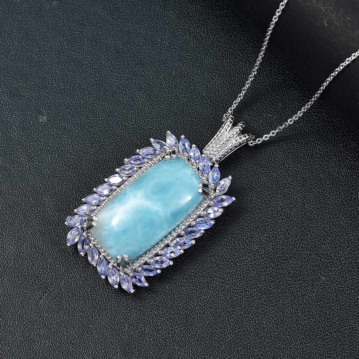 Larimar and Tanzanite 20.70 ctw Pendant Necklace in Rhodium Over Sterling Silver 20 Inches image number 1