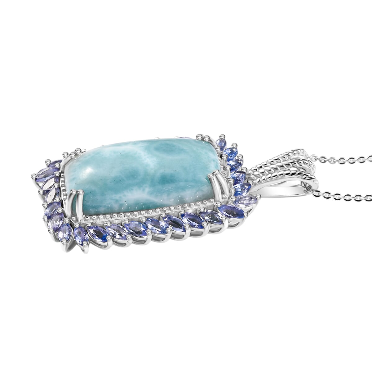 Larimar and Tanzanite 20.70 ctw Pendant Necklace in Rhodium Over Sterling Silver 20 Inches image number 3