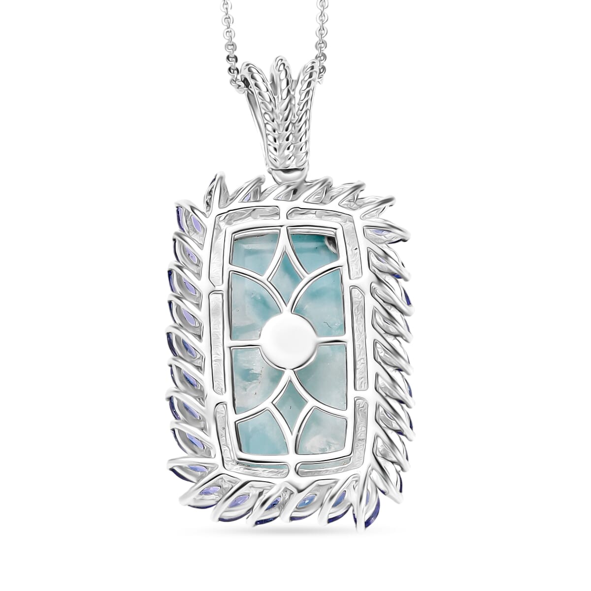 Larimar and Tanzanite 20.70 ctw Pendant Necklace in Rhodium Over Sterling Silver 20 Inches image number 4