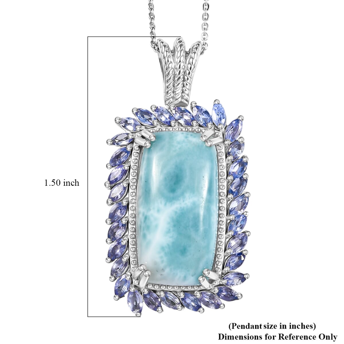Larimar and Tanzanite 20.70 ctw Pendant Necklace in Rhodium Over Sterling Silver 20 Inches image number 5