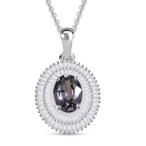 Luxoro Royal Lavender Spinel, I2 Diamond 2.25 ctw Classic Double Halo Pendant Necklace 20 Inches in 10K White Gold 