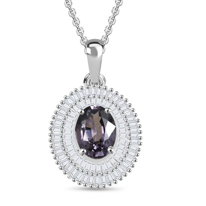 Luxoro Royal Lavender Spinel, I2 Diamond 2.25 ctw Classic Double Halo Pendant Necklace 20 Inches in 10K White Gold