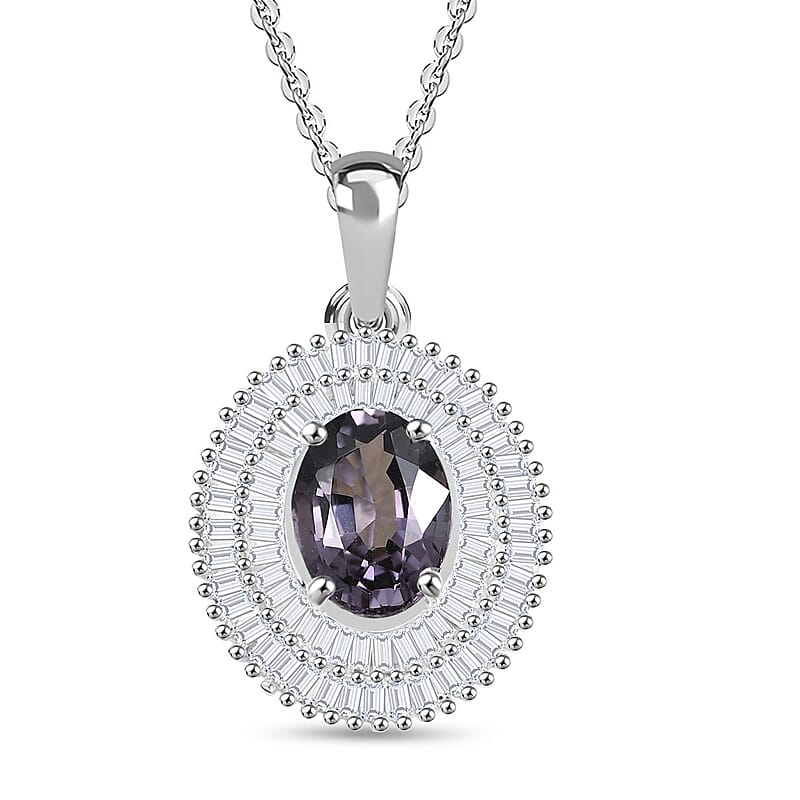 Luxoro Royal Lavender Spinel, I2 Diamond 2.25 ctw Classic Double Halo Pendant Necklace 20 Inches in 10K White Gold