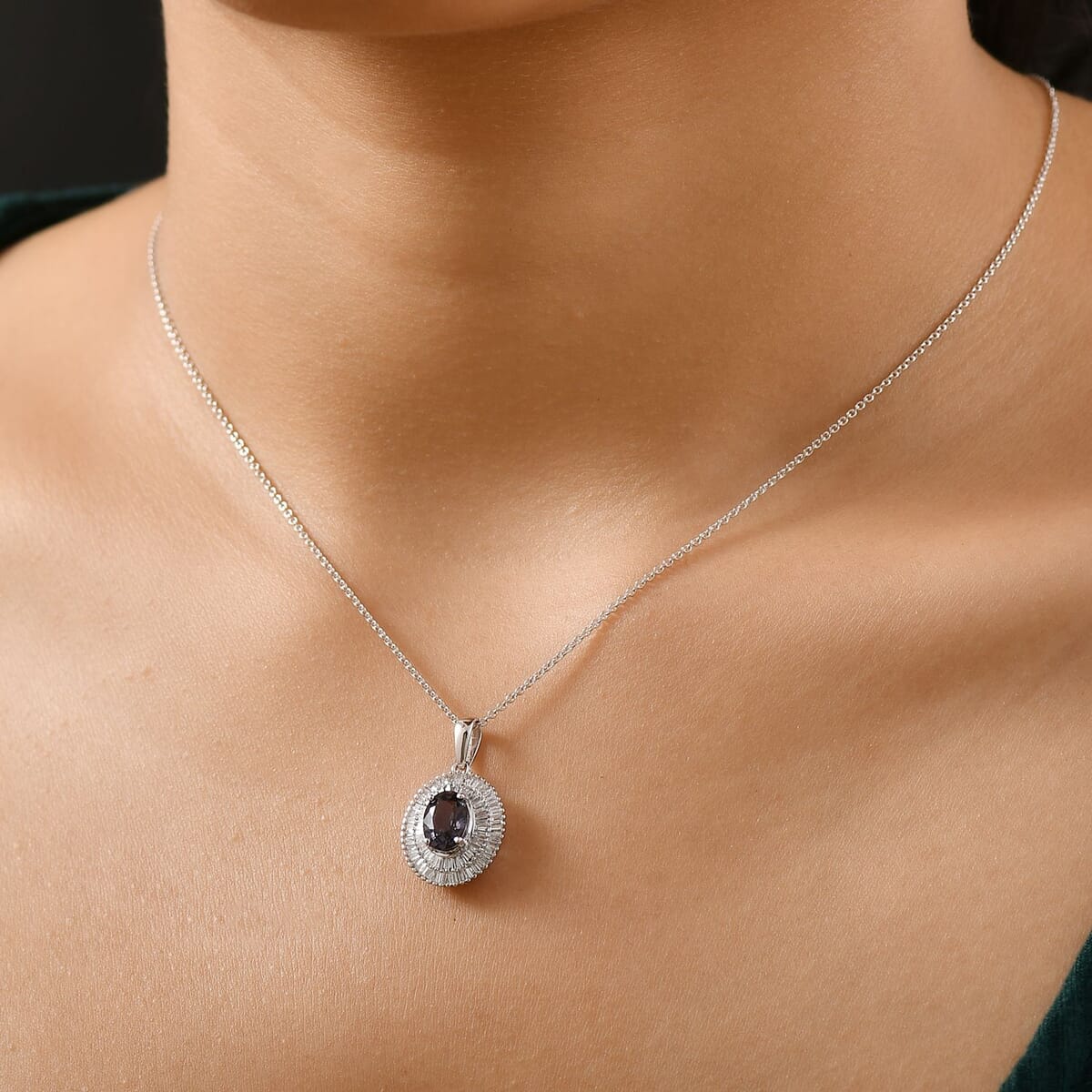 Luxoro Royal Lavender Spinel, I2 Diamond 2.25 ctw Classic Double Halo Pendant Necklace 20 Inches in 10K White Gold  image number 2