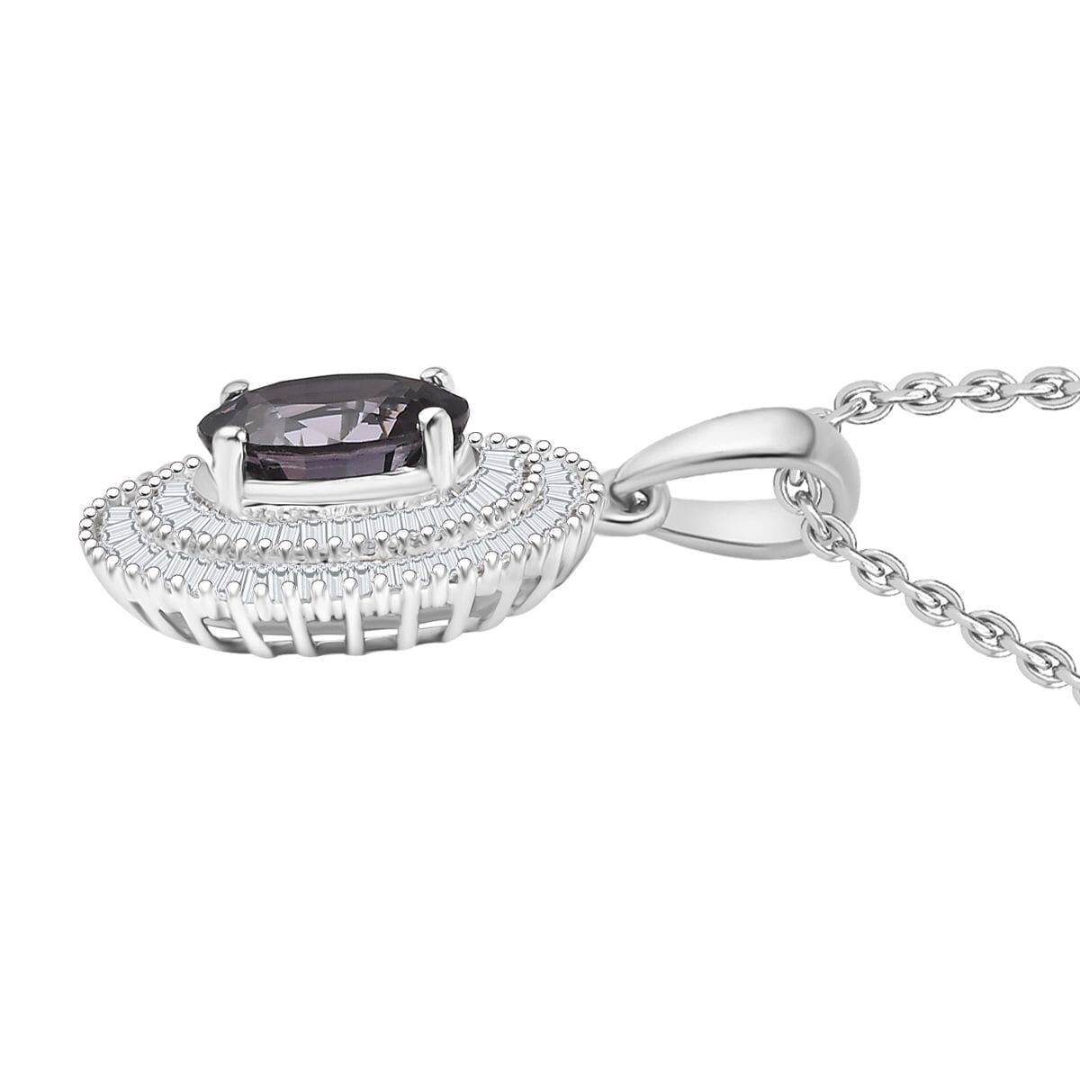 Luxoro Royal Lavender Spinel, I2 Diamond 2.25 ctw Classic Double Halo Pendant Necklace 20 Inches in 10K White Gold  image number 3