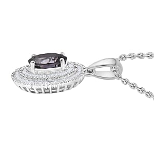 Luxoro Royal Lavender Spinel, I2 Diamond 2.25 ctw Classic Double Halo Pendant Necklace 20 Inches in 10K White Gold 
